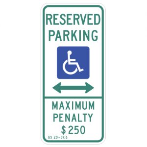 Reserved Parking with Handicap Symbol and Left Right Arrow Aluminum Sign