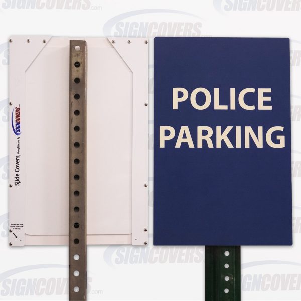 Police Parking Sign Slide Cover White on Blue